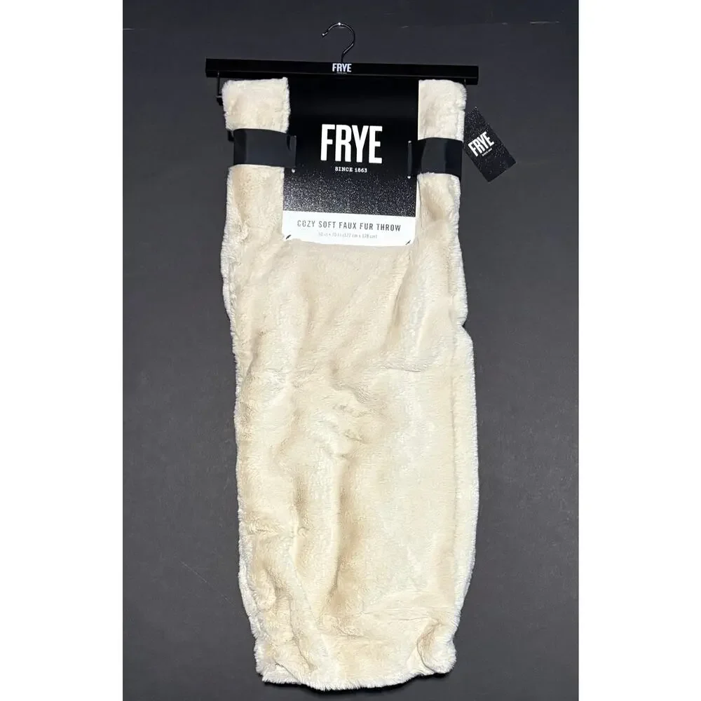 FRYE Faux Fur Throw Blanket Creamy Beige Ivory NWT 50 x 70